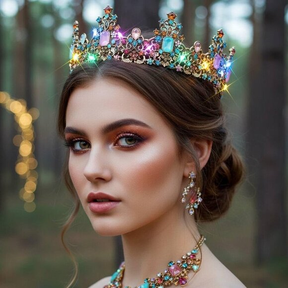 Vintage Rhinestone Crown Gold Tiara Womens Costume Hair Accessories main image 5